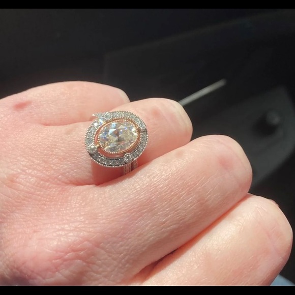 2ct. Oval Moissanite & Diamond 14k Ring. - Picture 2 of 11